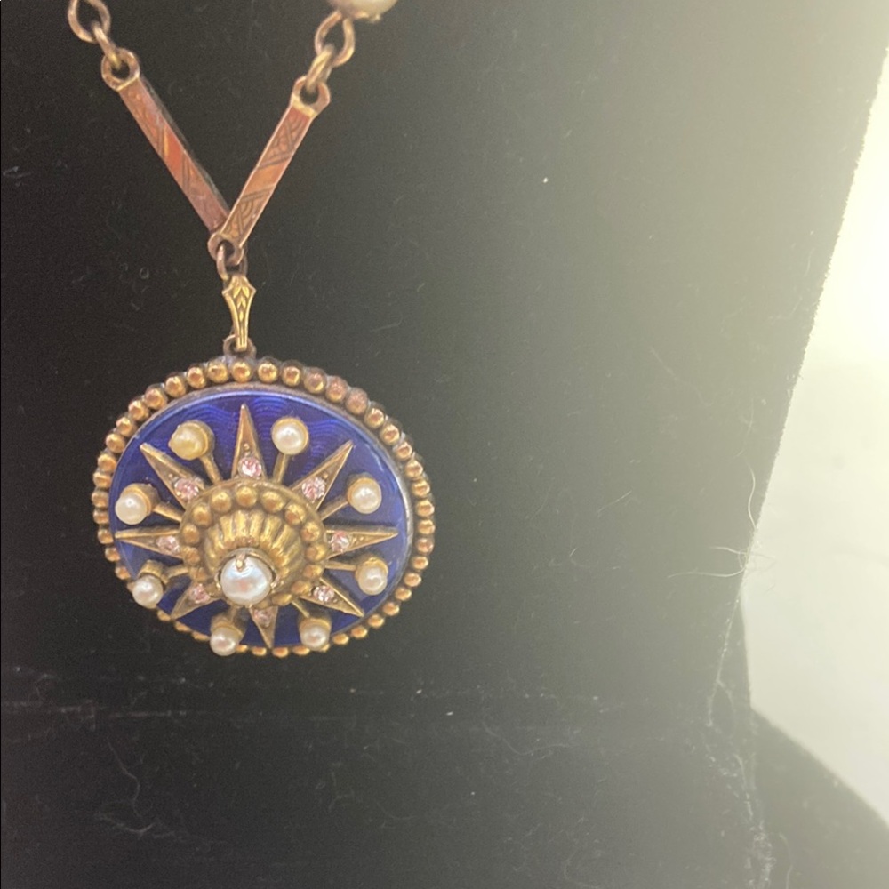Antique Blue and Gold Starburst Necklace unique